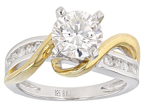 Pre-Owned Moissanite Fire® 1.74ctw Dew Platineve™ With 14k Yellow Gold Accent Over Platineve Ring - Size 6