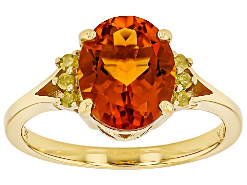 Pre-Owned 2.13ct Oval Madeira Citrine With 0.10ctw Round Yellow Diamond 18K Yellow Gold Over Silver - Size 9