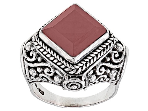 Pre-Owned Artisan Collection of Bali™ 10mm Square Ballet Blush Quartz Silver Ring - Size 7