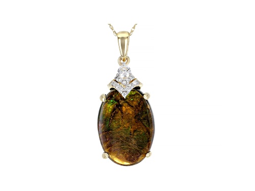 Photo of Pre-Owned Brown Ammolite Doublet 14k Yellow Gold Pendant With Chain .23ctw