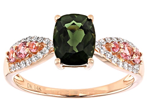 Photo of Pre-Owned 1.12ct Green Tourmaline, .27ctw Pink Tourmaline and .21ctw White Zircon 14k Rose Gold Ring - Size 7