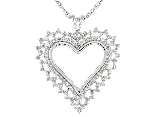 Photo of Pre-Owned 0.50ctw Round White Diamond 10K White Gold Heart Pendant With 18 Inch Rope Chain