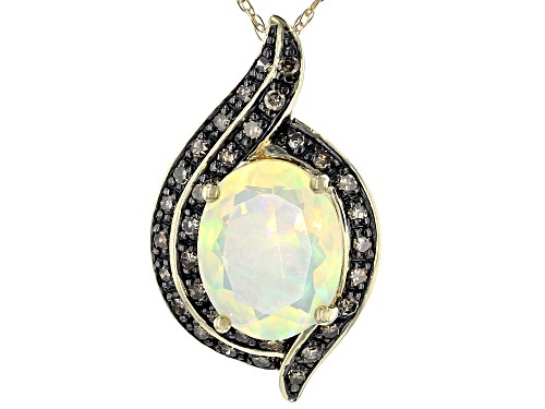 Pre-Owned 1.31ct Ethiopian Opal With .20ctw Champagne Diamonds 14k Yellow Gold Bypass Pendant With C