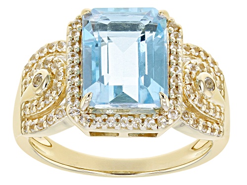 Pre-Owned 3.50ct Rectangular Octagonal Glacier Topaz™ & 0.28ctw White Topaz 18k Yellow Gold Over Sil - Size 9