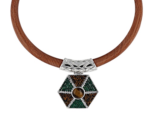 Photo of Pre-Owned Global Destinations™ Tiger's Eye And Green Onyx Silver Over Brass And Wood Necklace - Size 18