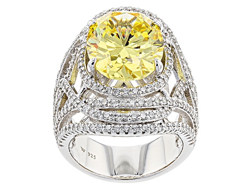 Photo of Pre-Owned Charles Winston For Bella Luce® 18.57ctw Canary & Diamond Simulants Rhodium Over Silver Ri - Size 5