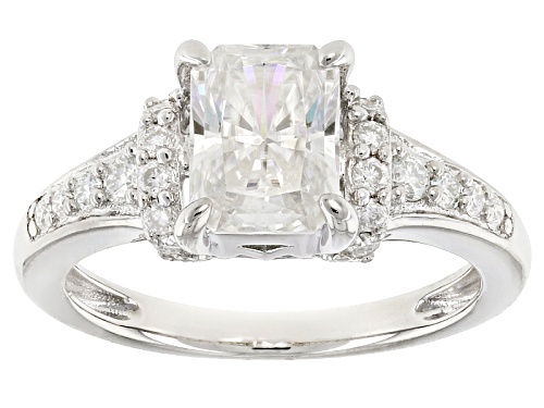 Photo of Pre-Owned Moissanite Fire® 2.22ctw Dew Radiant Cut And Round Platineve™ Ring - Size 9
