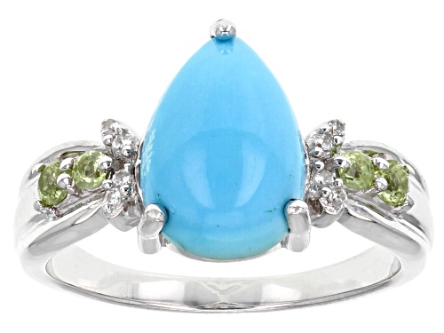 Pre-Owned Sleeping Beauty Turquoise With .19ctw Manchurian Peridot™ & White Zircon Rhodium Over Silv - Size 10
