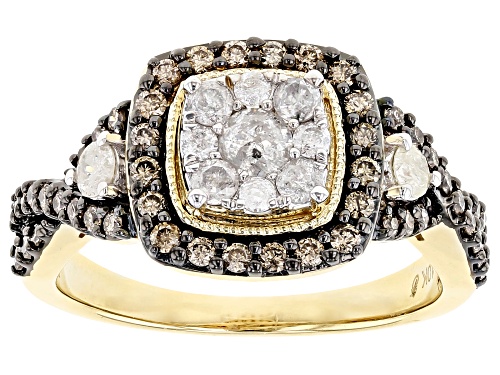 Photo of Pre-Owned 1.00ctw Round Champagne & White Diamond 10K Yellow Gold Ring - Size 6