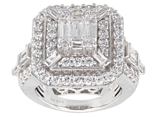 Pre-Owned Bella Luce ® 5.87ctw Diamond Simulant Baguette & Round Rhodium Over Silver Ring (3.15ctw D - Size 9