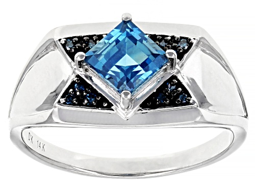 Photo of Pre-Owned 1.16ct London Blue Topaz With 0.09ctw Blue Diamond Rhodium Over 14k White Gold Men's Ring - Size 10