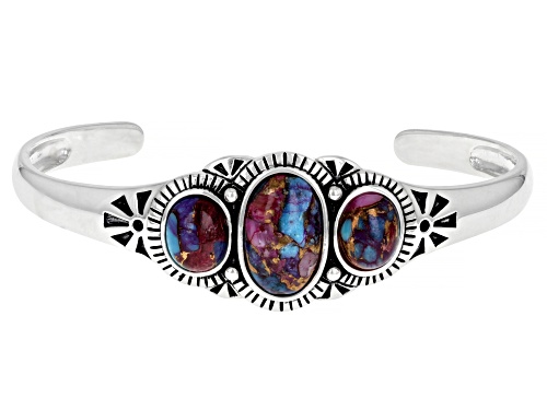 Pre-Owned Southwest Style By JTV™ Blended Purple Spiny Oyster and Turquoise Rhodium Over Silver Cuff