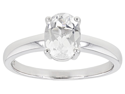 Pre-Owned 1.28ct Oval White Topaz Rhodium Over Sterling Silver April Birthstone Ring - Size 10