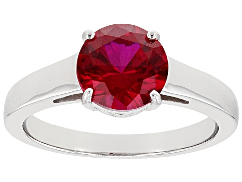 Pre-Owned 1.87ct Round Lab Created Ruby Rhodium Over Sterling Silver Solitaire July Birthstone Ring - Size 8
