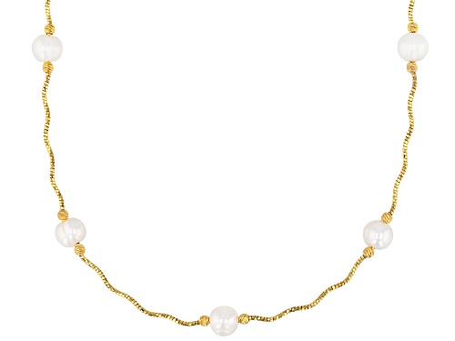 Pre-Owned 7-8mm White Cultured Freshwater Pearl 18k Yellow Gold Over Sterling Silver Necklace - Size 18