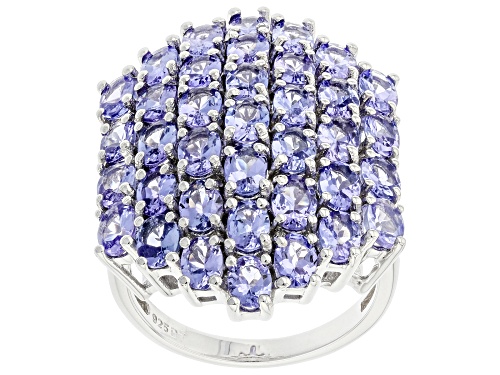 Pre-Owned 5.60ctw Oval Tanzanite Rhodium Over Sterling Silver Cluster Ring - Size 6