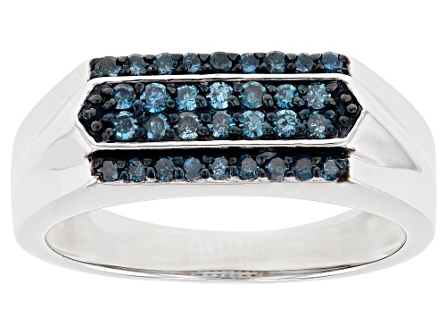 Photo of Pre-Owned 0.43ctw Round Blue Velvet Diamond™ Rhodium Over Sterling Silver Men's Band Ring - Size 9