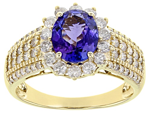 Pre-Owned 1.70ctw Oval Tanzanite With 0.82ctw Round White Diamond 14K Yellow Gold Ring - Size 5.5
