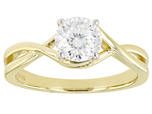 Pre-Owned MOISSANITE FIRE(R) 1.20CT DEW ROUND PORTUGUESE CUT 14K YELLOW GOLD OVER SILVER SOLITAIRE R - Size 10