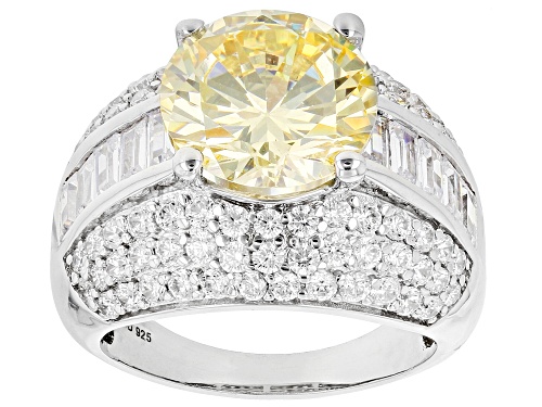 Pre-Owned Bella Luce® 11.40ctw Canary And White Diamond Simulants Platinum Over Sterling Silver Ring - Size 5