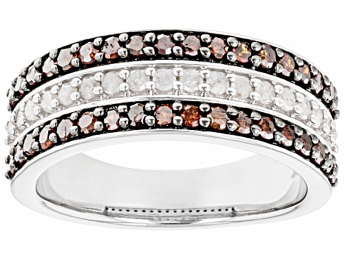 Photo of Pre-Owned 1.00ctw Round Red And White Diamond Rhodium Over Sterling Silver Multi-Row Band Ring - Size 5