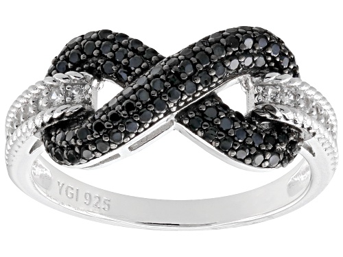 Pre-Owned 0.47ctw Black Spinel With 0.14ctw White Zircon Rhodium Over Sterling Silver "Infinity" Rin - Size 6
