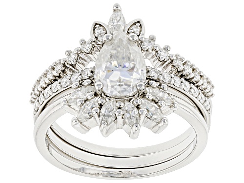 Photo of Pre-Owned MOISSANITE FIRE(R) 2.39CTW DEW PEAR SHAPE & MARQUISE CUT & ROUND PLATINEVE(R) RING SET OF - Size 9