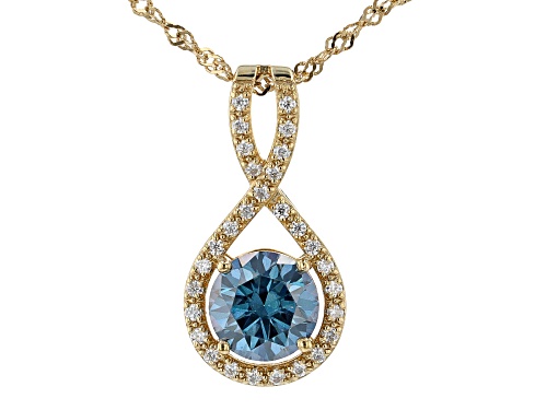 Pre-Owned MOISSANITE FIRE(R) & BLUE MOISSANITE 2.99CTW DEW 14K YELLOW GOLD OVER SILVER PENDANT & CHA