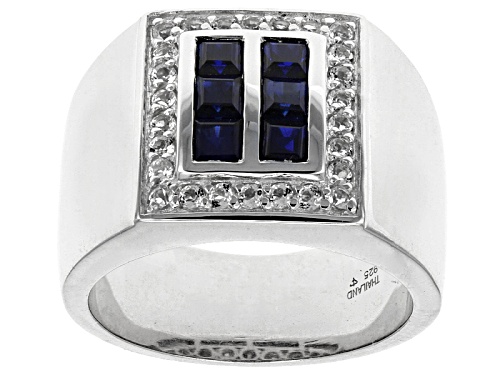 Pre-Owned 1.15ctw Square Lab Created Blue Sapphire With .45ctw White Topaz Rhodium Over Silver Men's - Size 12