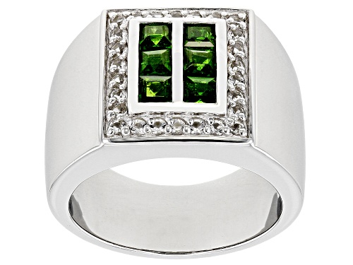 Pre-Owned 0.87ctw Square Chrome Diopside With 0.45ctw White Topaz Rhodium Over Silver Men's Ring - Size 11