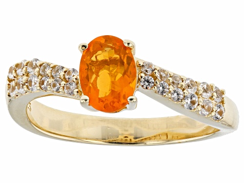 Pre-Owned 0.40ct Fire Opal And 0.30ctw White Zircon 18k Yellow Gold Over Sterling Silver Ring - Size 7