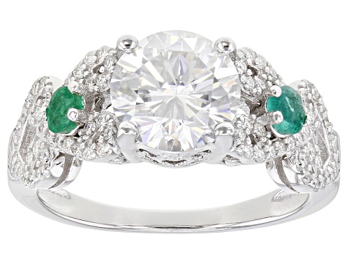 Pre-Owned MOISSANITE FIRE(R) 2.66CTW DEW AND .22CTW ZAMBIAN EMERALD PLATINEVE(R) RING - Size 9
