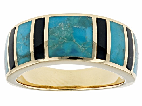 Pre-Owned Southwest Style By JTV™ Turquoise & Onyx 18k Yellow Gold Over Sterling Silver Mens Band Ri - Size 10