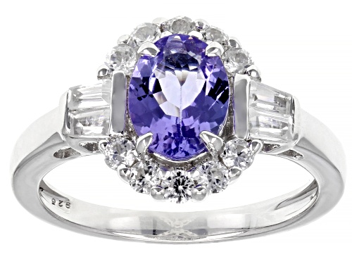 Pre-Owned 1.12ct Tanzanite With 0.84ctw White Zircon Rhodium Over Sterling Silver Ring - Size 9