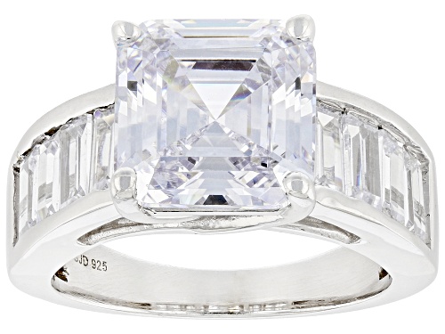 Pre-Owned Bella Luce® 10.25ctw White Diamond Simulant Platinum Over Silver Asscher Cut Ring(6.21ctw - Size 11