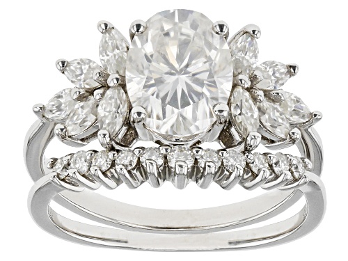 Pre-Owned MOISSANITE FIRE(R) 3.03CTW DEW OVAL & MARQUISE & ROUND PLATINEVE(R) RING WITH BAND - Size 11