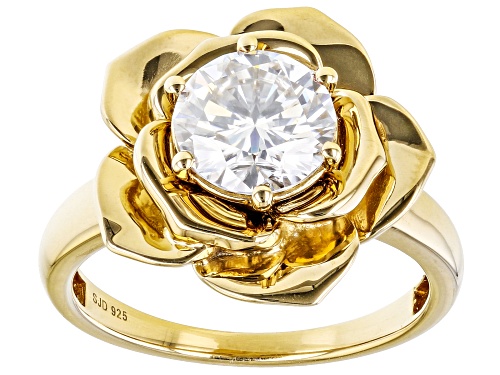 Pre-Owned MOISSANITE FIRE(R) 1.90CT DEW ROUNDD 14K YELLOW GOLD OVER SILVER RING - Size 9