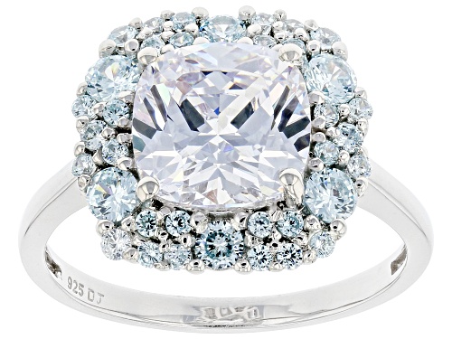 Pre-Owned Bella Luce ® 9.33ctw Aquamarine And White Diamond Simulants Rhodium Over Sterling Silver R - Size 8