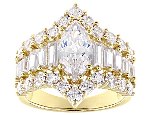 Pre-Owned Bella Luce® 6.96ctw White Diamond Simulants Eterno™ Yellow Over Sterling Silver Ring (4.21 - Size 9