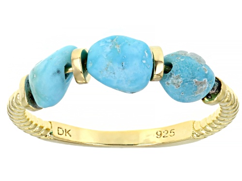 Photo of Pre-Owned Free-Form Sleeping Beauty Turquoise 18k Yellow Gold Over Sterling Silver Ring - Size 10