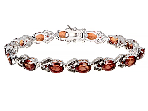 Pre-Owned 13.09ctw Labradorite & .40ctw Vermelho Garnet™ & Red Diamond Accent Rhodium Over Silver Br - Size 8