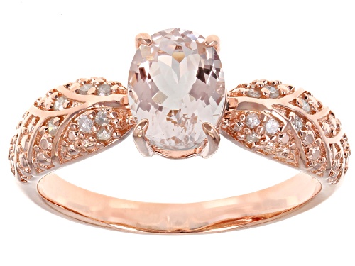 Pre-Owned 0.94ct Oval Morganite And 0.09ctw Round White Diamond Accent 18k Rose Gold Over Sterling S - Size 9