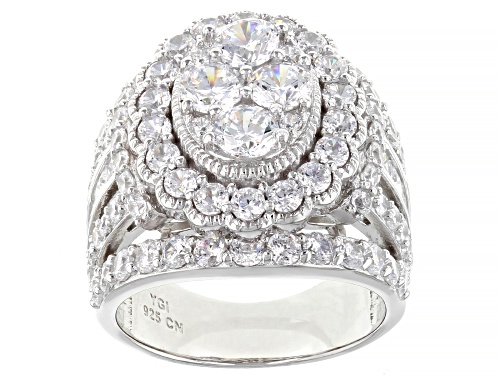 Pre-Owned Bella Luce® 7.43ctw White Diamond Simulant Rhodium Over Sterling Silver Ring(4.50ctw DEW) - Size 5