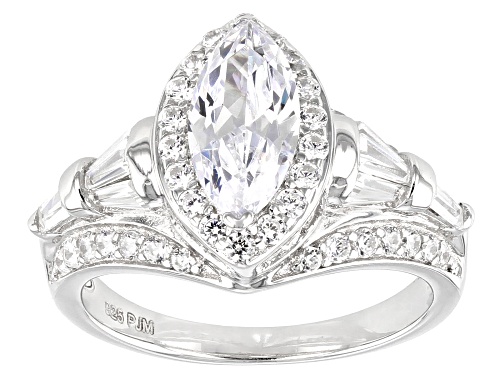 Photo of Pre-Owned Bella Luce ® 4.59ctw Marquise, Baguette And Round Rhodium Over Sterling Silver Ring - Size 5