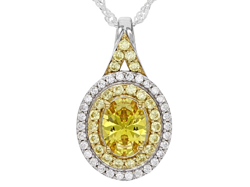 Pre-Owned Bella Luce® 2.63ctw Yellow And White Diamond Simulants Rhodium Over Silver Pendant(1.59ctw