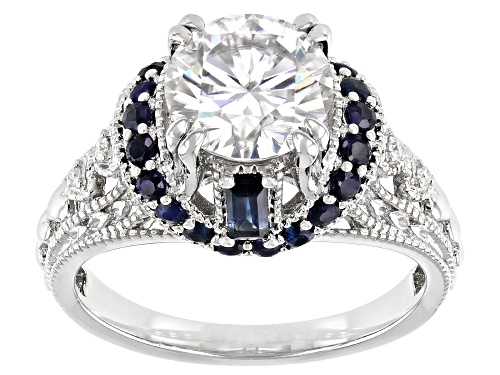 Pre-Owned MOISSANITE FIRE(R) 1.94CTW DEW AND BLUE SAPPHIRE PLATINEVE(R) RING - Size 6