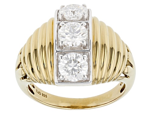 Pre-Owned MOISSANITE FIRE(R) 1.50CTW DEW ROUND 14K YELLOW GOLD OVER SILVER RING - Size 8