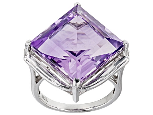 Pre-Owned 7.60ct Square Lavender Amethyst Rhodium Over Sterling Silver Ring - Size 6