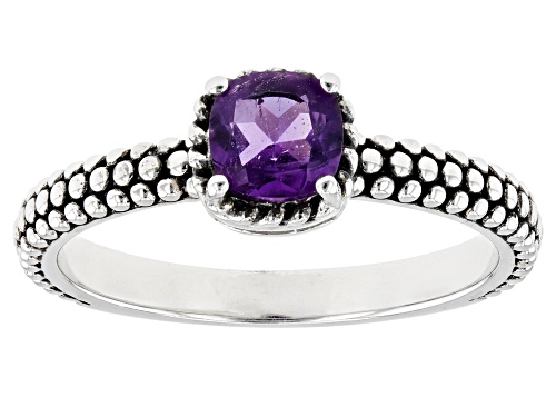 Pre-Owned 0.43ct Square Cushion African Amethyst  Rhodium Over Sterling Silver Ring - Size 9