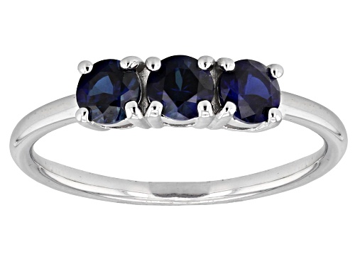 Pre-Owned 0.79ctw Round Lab Created Sapphire Rhodium Over Sterling Silver September Birthstone 3-Sto - Size 9